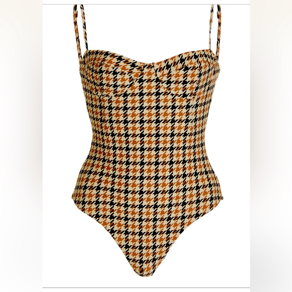 Anthropologie Haight Vintage Houndstooth Patterned One Piece Swimsuit